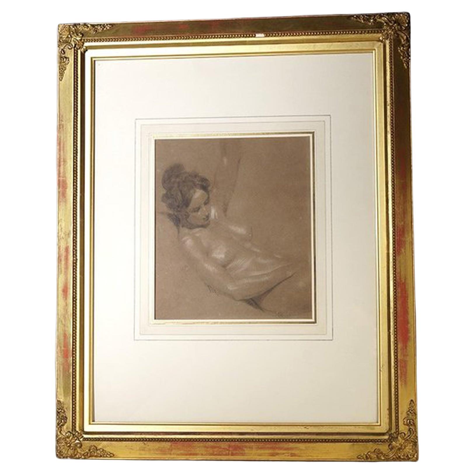 British 19th-century oil-on-paper drawing '' Female nude study '' English school For Sale