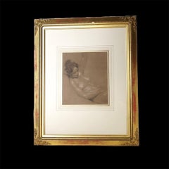 19th-century oil-on-paper drawing '' Female nude study '' English school