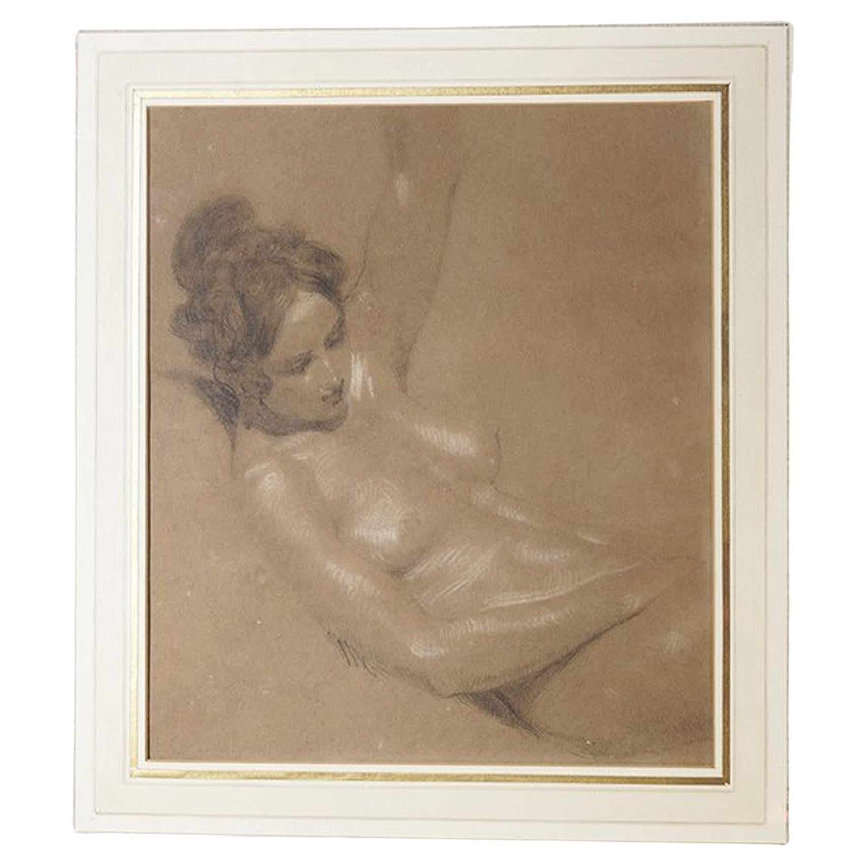 19th-century oil-on-paper drawing '' Female nude study '' English school For Sale