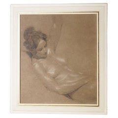 Antique 19th-century oil-on-paper drawing '' Female nude study '' English school