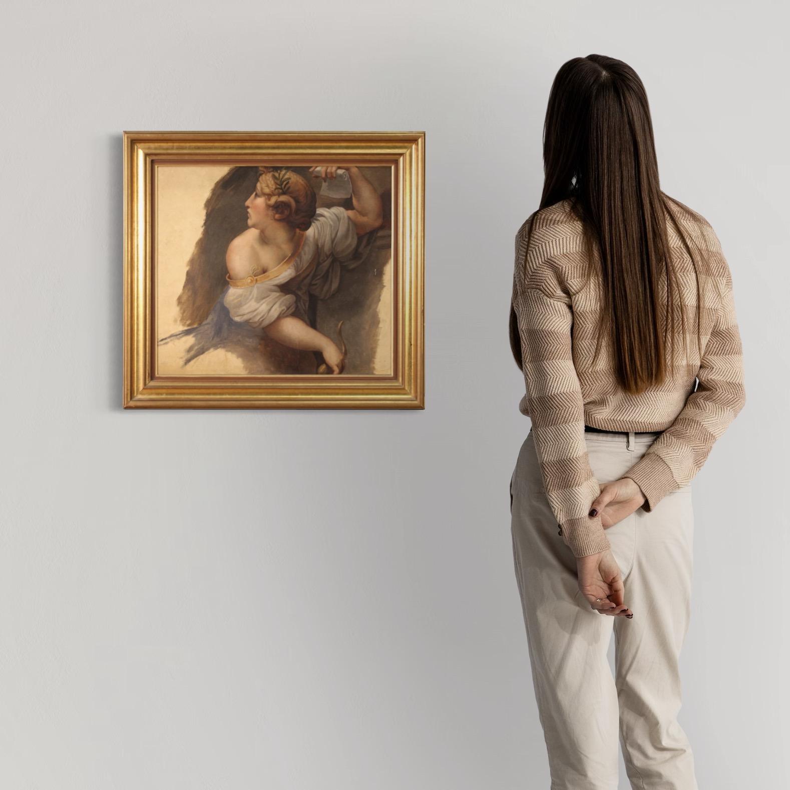 óleo sobre papel del siglo XIX Pintura mitológica francesa enmarcada Sybil, 1880 Aceitado