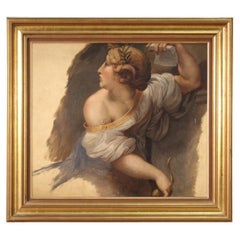óleo sobre papel del siglo XIX Pintura mitológica francesa enmarcada Sybil, 1880
