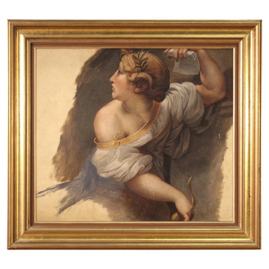 19th Century Oil on Paper French Antique Mythological Painting Sybil, 1880