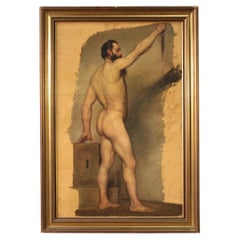 19th Century Oil on Paper French Male Nude Painting, 1880