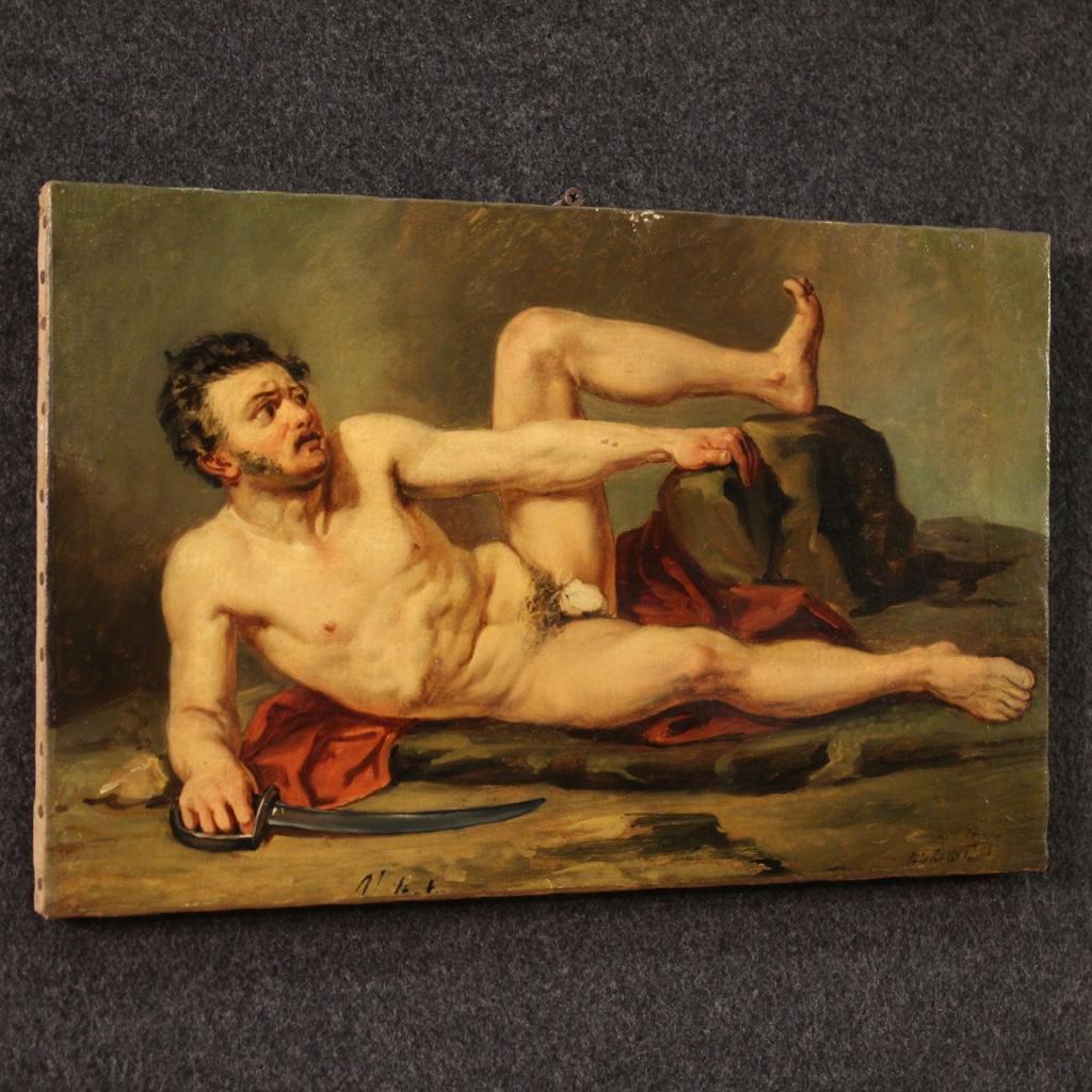19th Century Oil on Paper French Male Study Nude Signed Painting, 1880 7