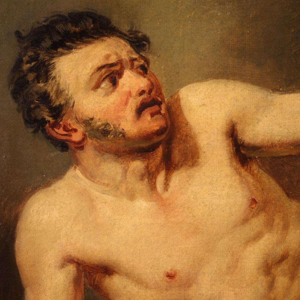 19th Century Oil on Paper French Male Study Nude Signed Painting, 1880 2