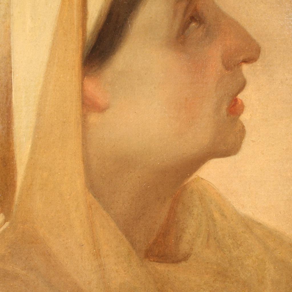 19th Century Oil on Paper Italian Antique Painting Woman Portrait, 1880 1