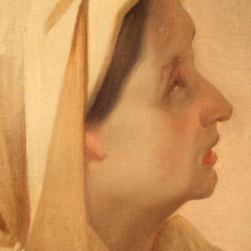 19th Century Oil on Paper Italian Antique Painting Woman Portrait, 1880 3