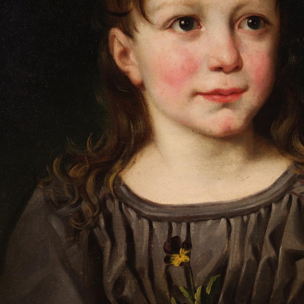 19th Century Oil on Paper Italian Young Girl Portrait Painting, 1880 5