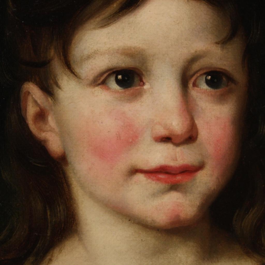 19th Century Oil on Paper Italian Young Girl Portrait Painting, 1880 2