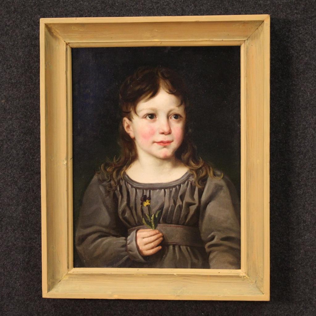 19th Century Oil on Paper Italian Young Girl Portrait Painting, 1880 3