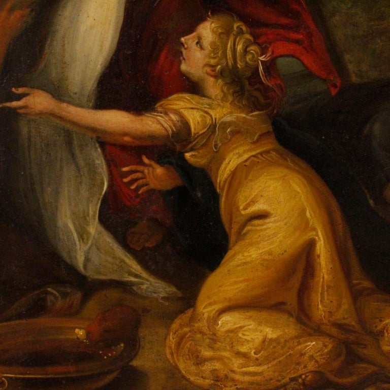 19th Century Oil on Sheet Antique Flemish Religious Painting Christ