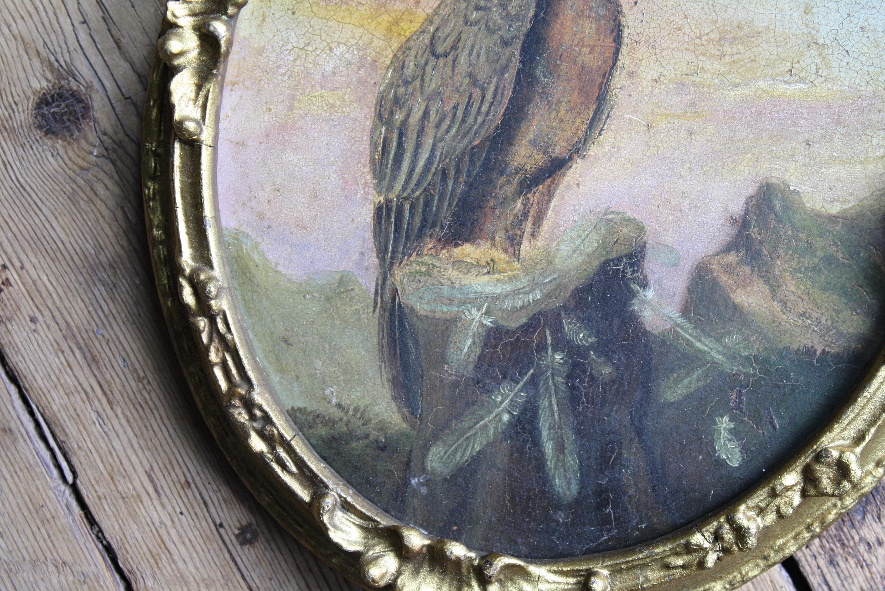XIXe siècle Huile sur étain du 19e siècle Oiseau de prière aigle doré  en vente