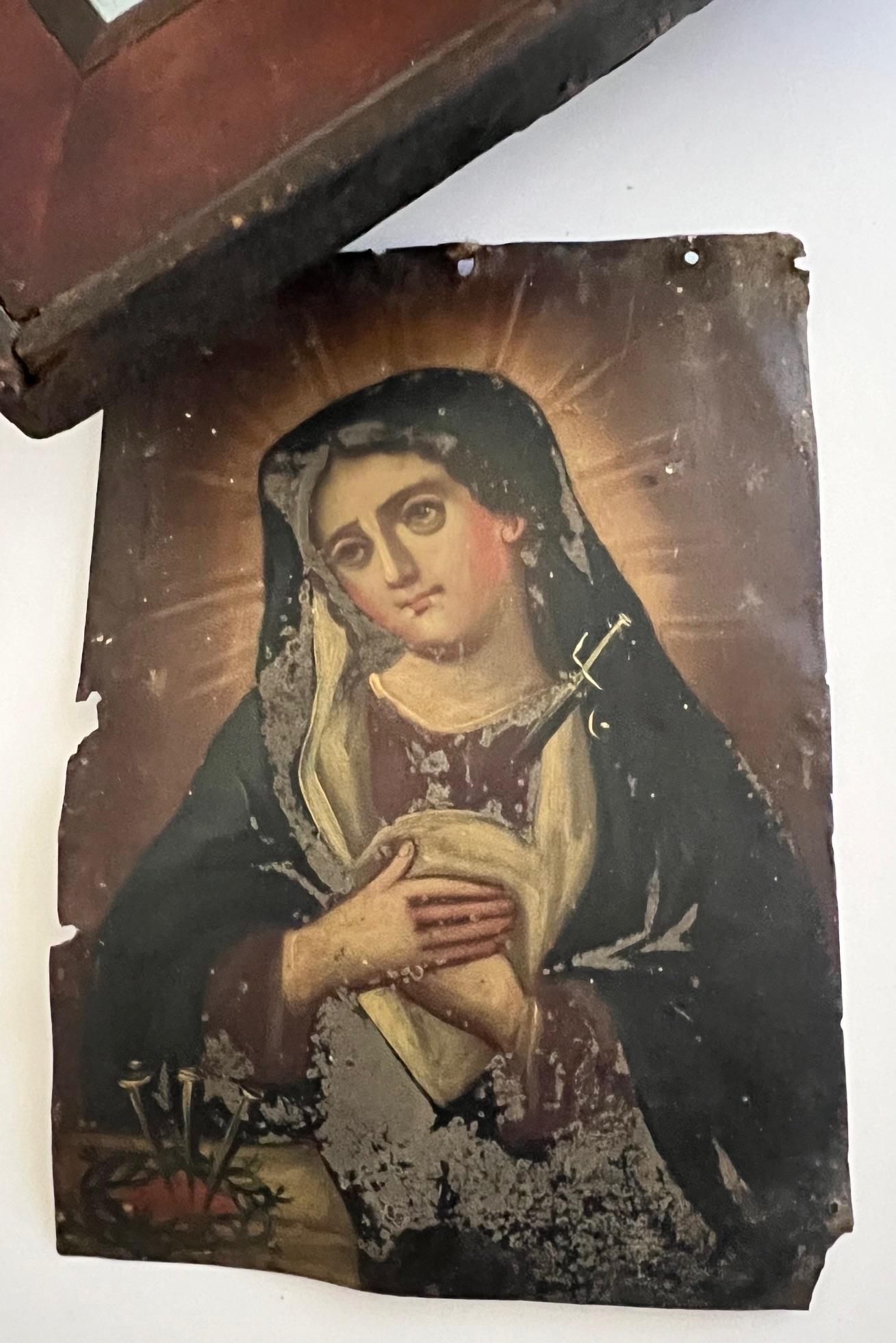 19. Jahrhundert Öl auf Zinn / Retablo Set in Hand Made Frame (Handgefertigt) im Angebot