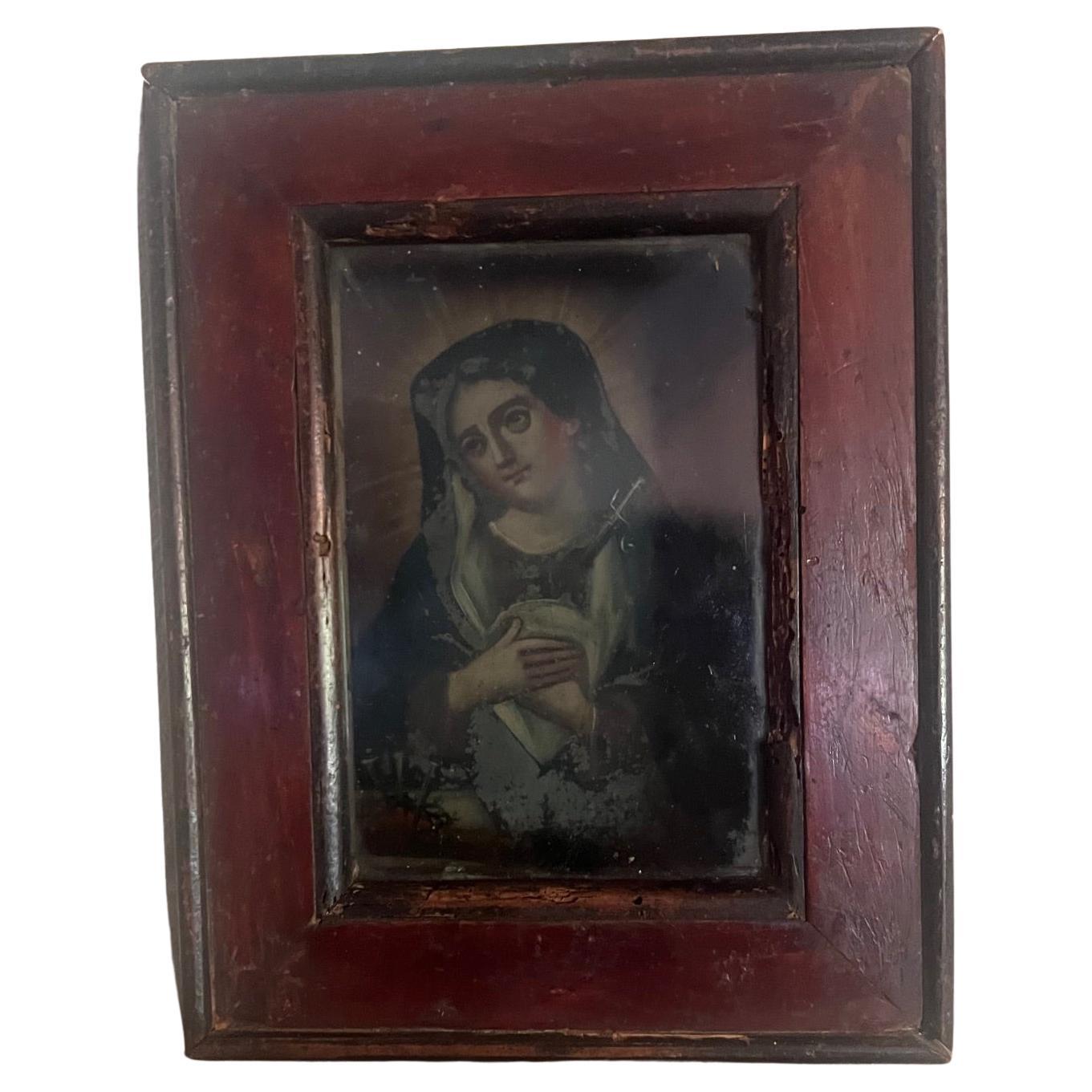 19. Jahrhundert Öl auf Zinn / Retablo Set in Hand Made Frame im Angebot 2