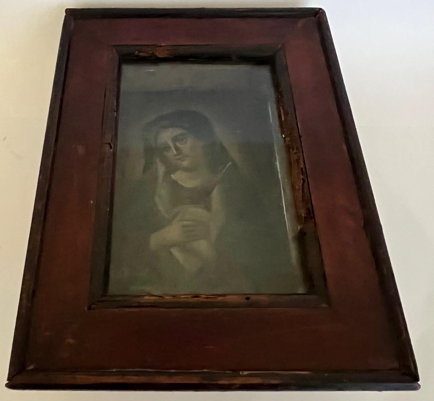 19. Jahrhundert Öl auf Zinn / Retablo Set in Hand Made Frame im Angebot 3