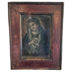 19. Jahrhundert Öl auf Zinn / Retablo Set in Hand Made Frame