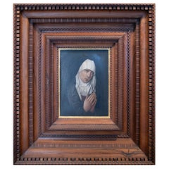 19th Century Oil on Wood Painting of a Praying Virgin Mary