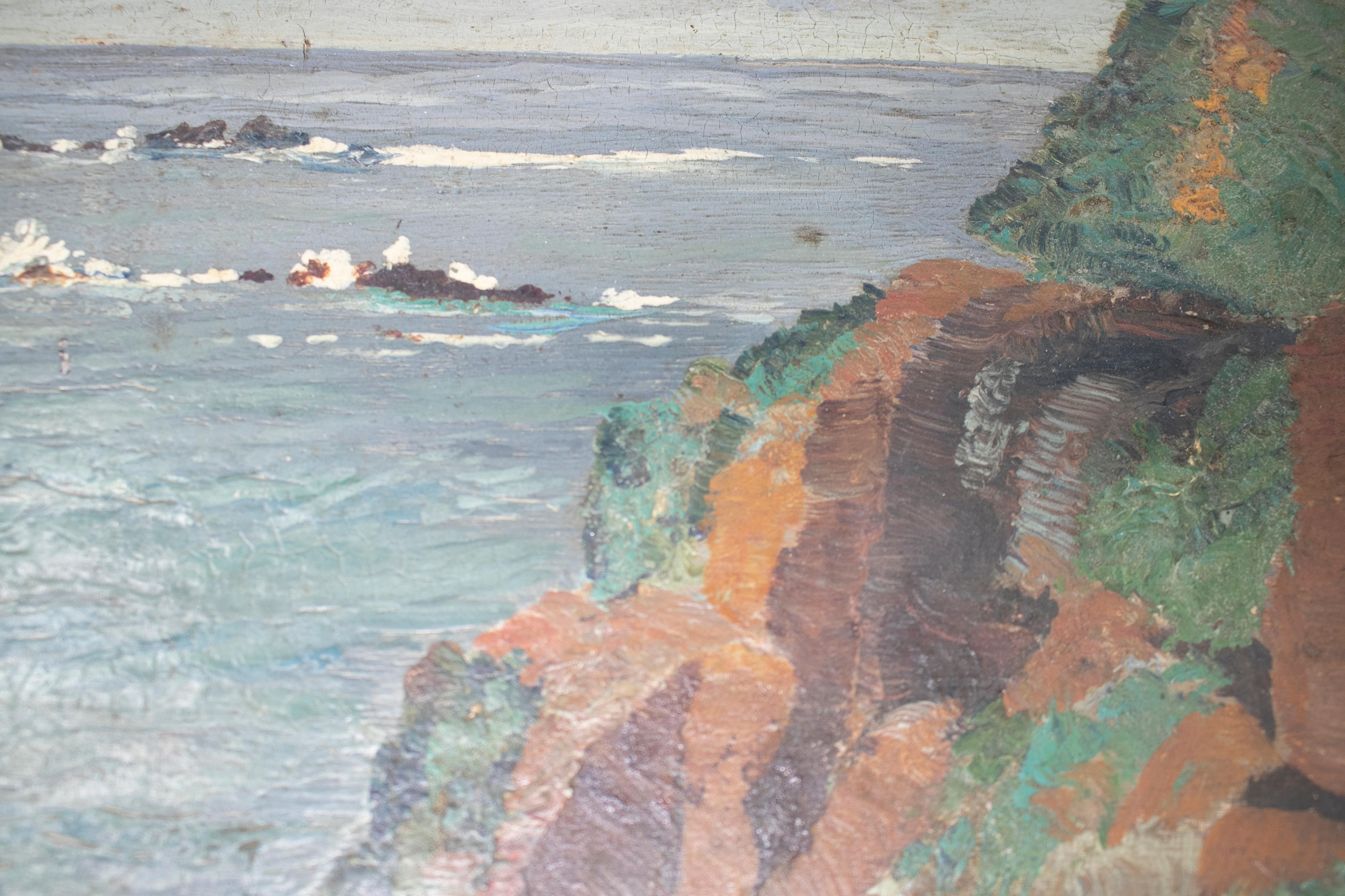 XIXe siècle huile sur bois du 19ème siècle - Peinture de paysage de mer en vente