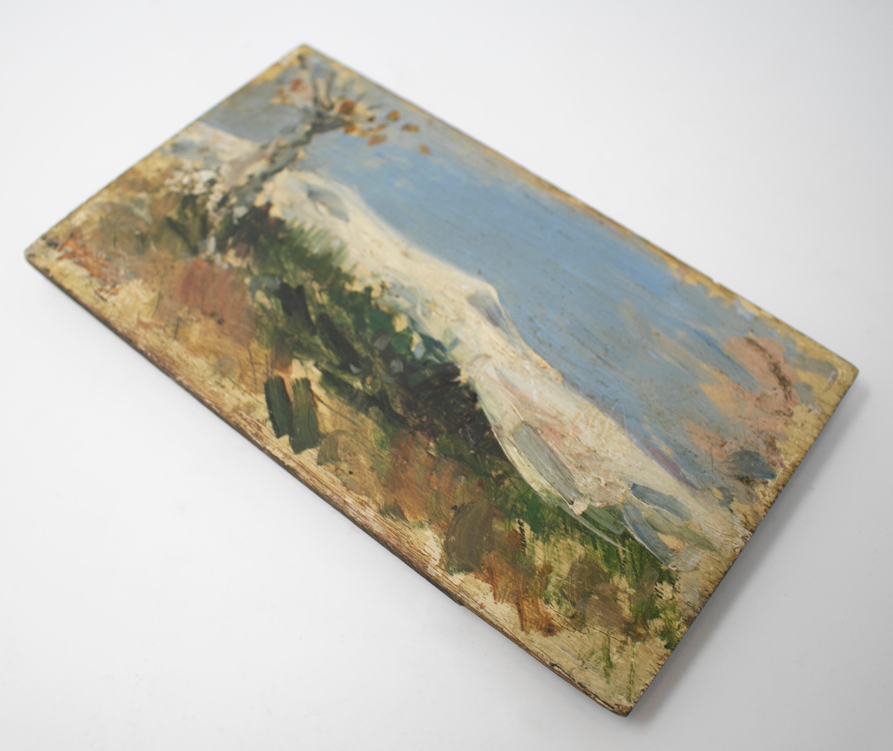 Européen huile sur bois du 19ème siècle Signé Mountain Scenery Painting en vente