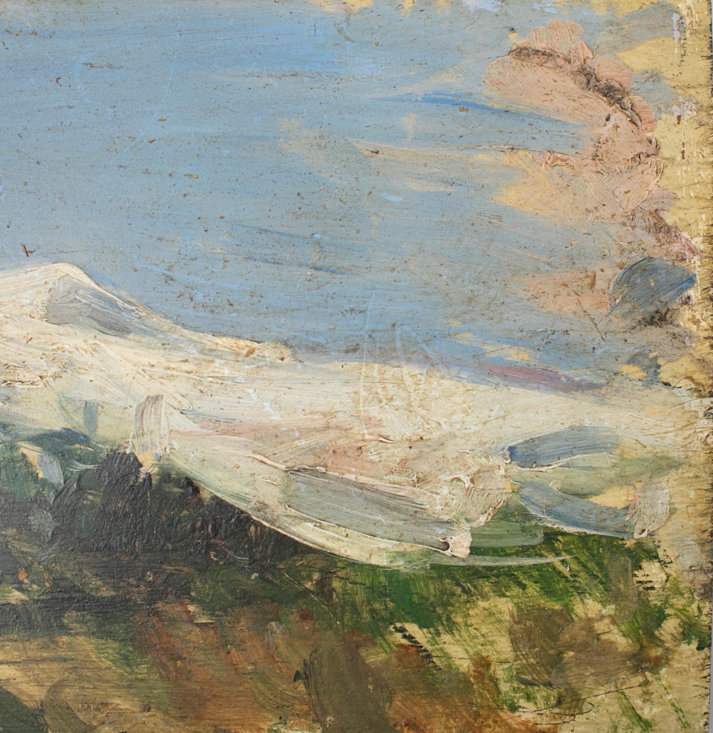 Siglo XIX Óleo sobre madera Pintura firmada Paisaje de montaña siglo XIX en venta