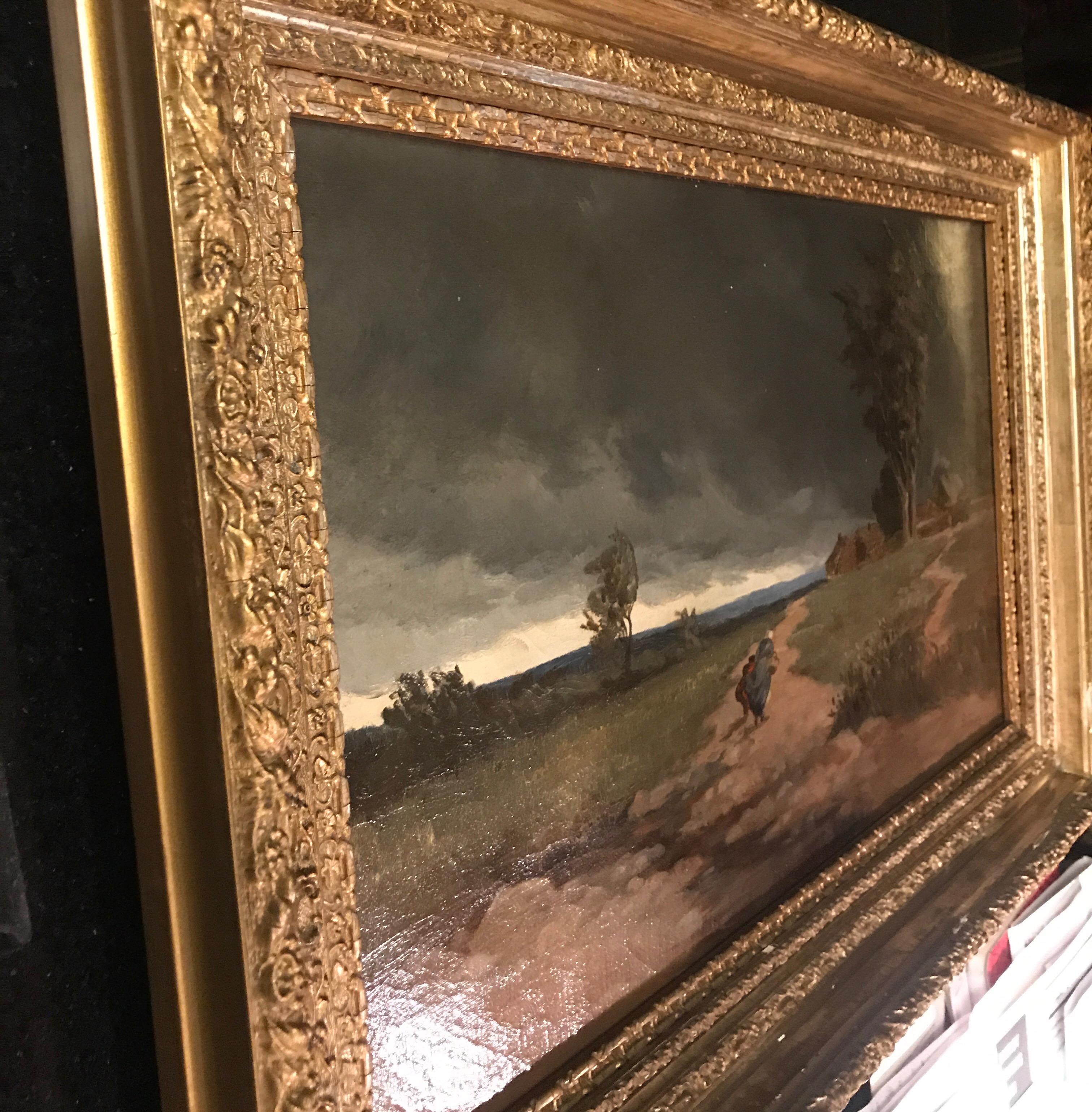 19th Century Oil Painting ”Approaching Storm” Signed B. Condit Original Frame 10