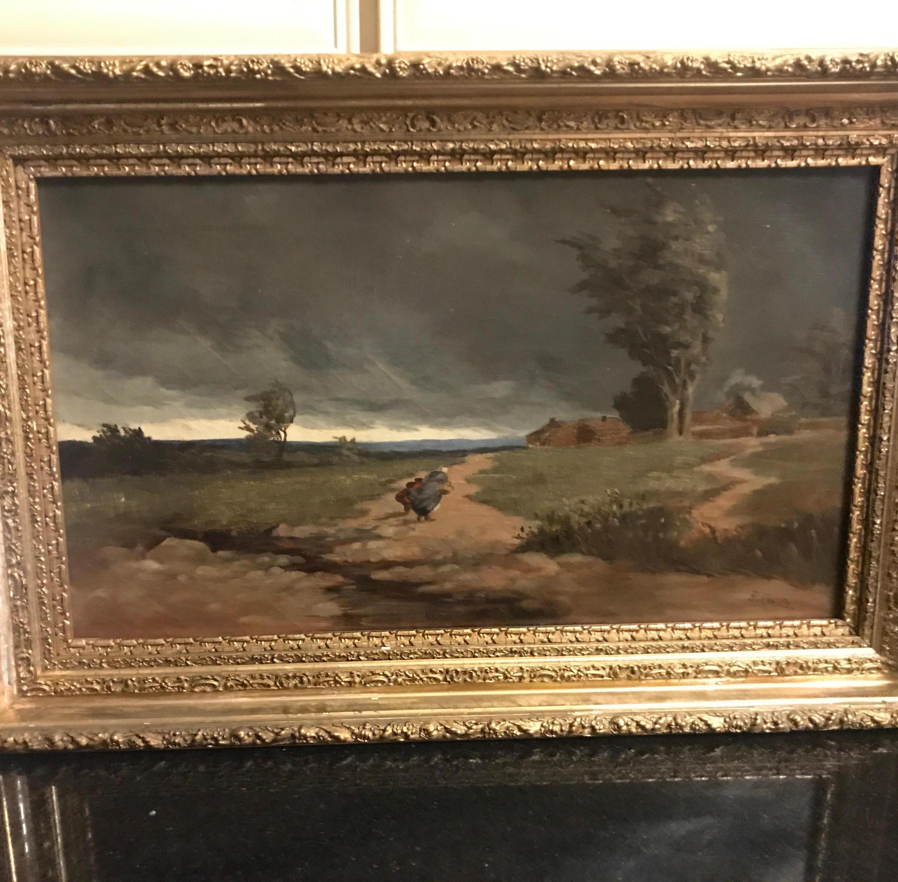 European 19th Century Oil Painting ”Approaching Storm” Signed B. Condit Original Frame