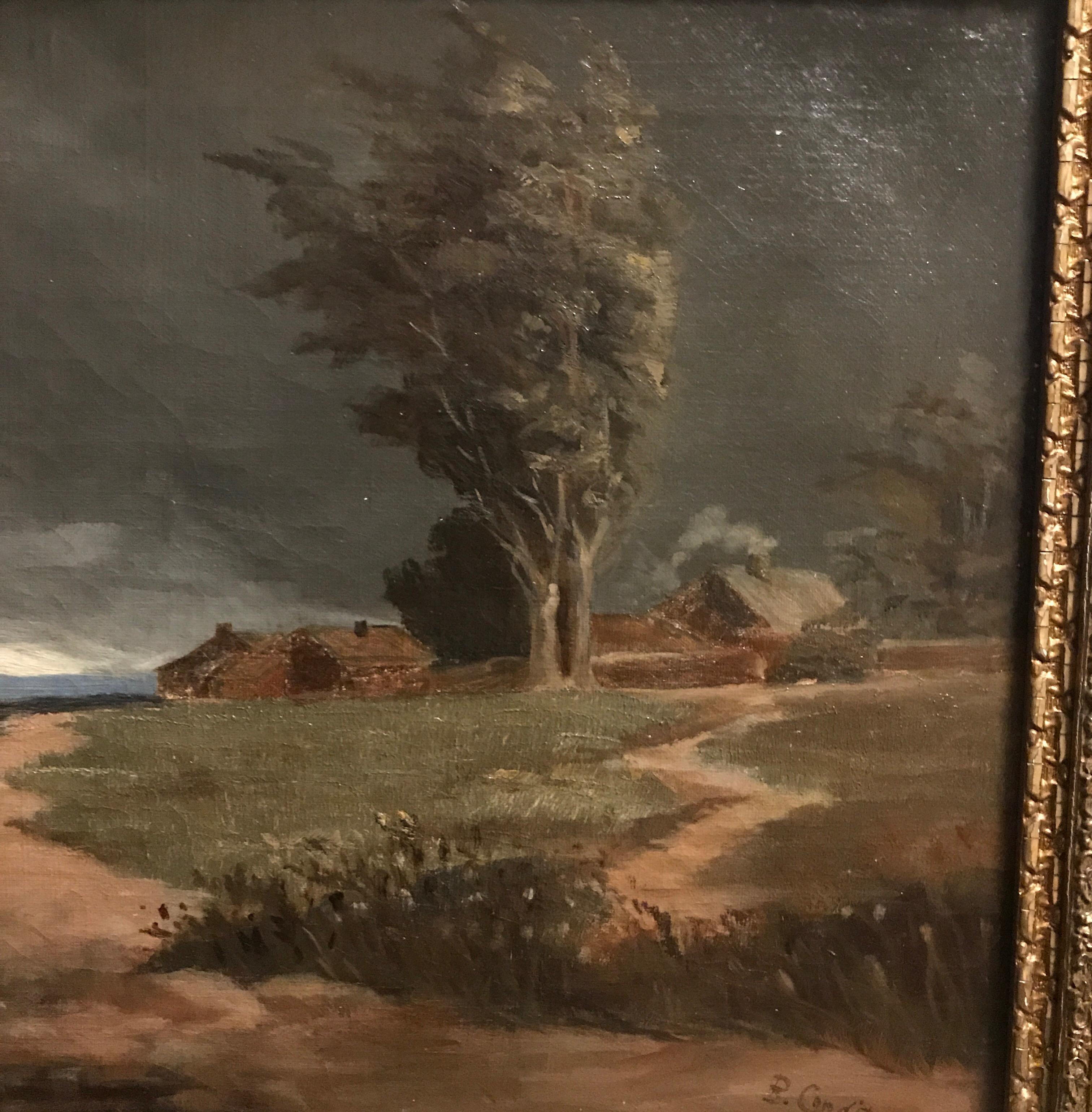 Painted 19th Century Oil Painting ”Approaching Storm” Signed B. Condit Original Frame