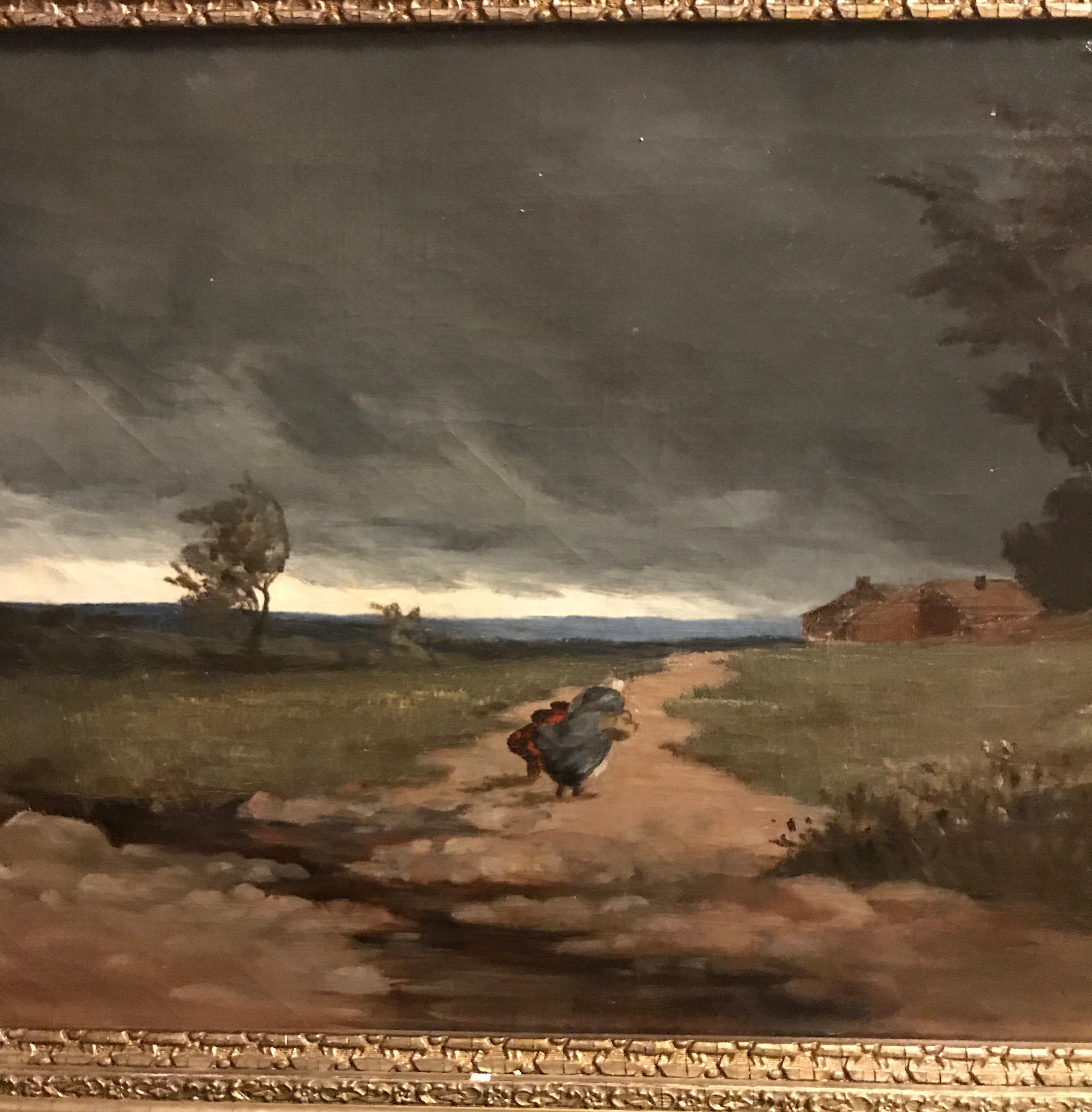 Giltwood 19th Century Oil Painting ”Approaching Storm” Signed B. Condit Original Frame
