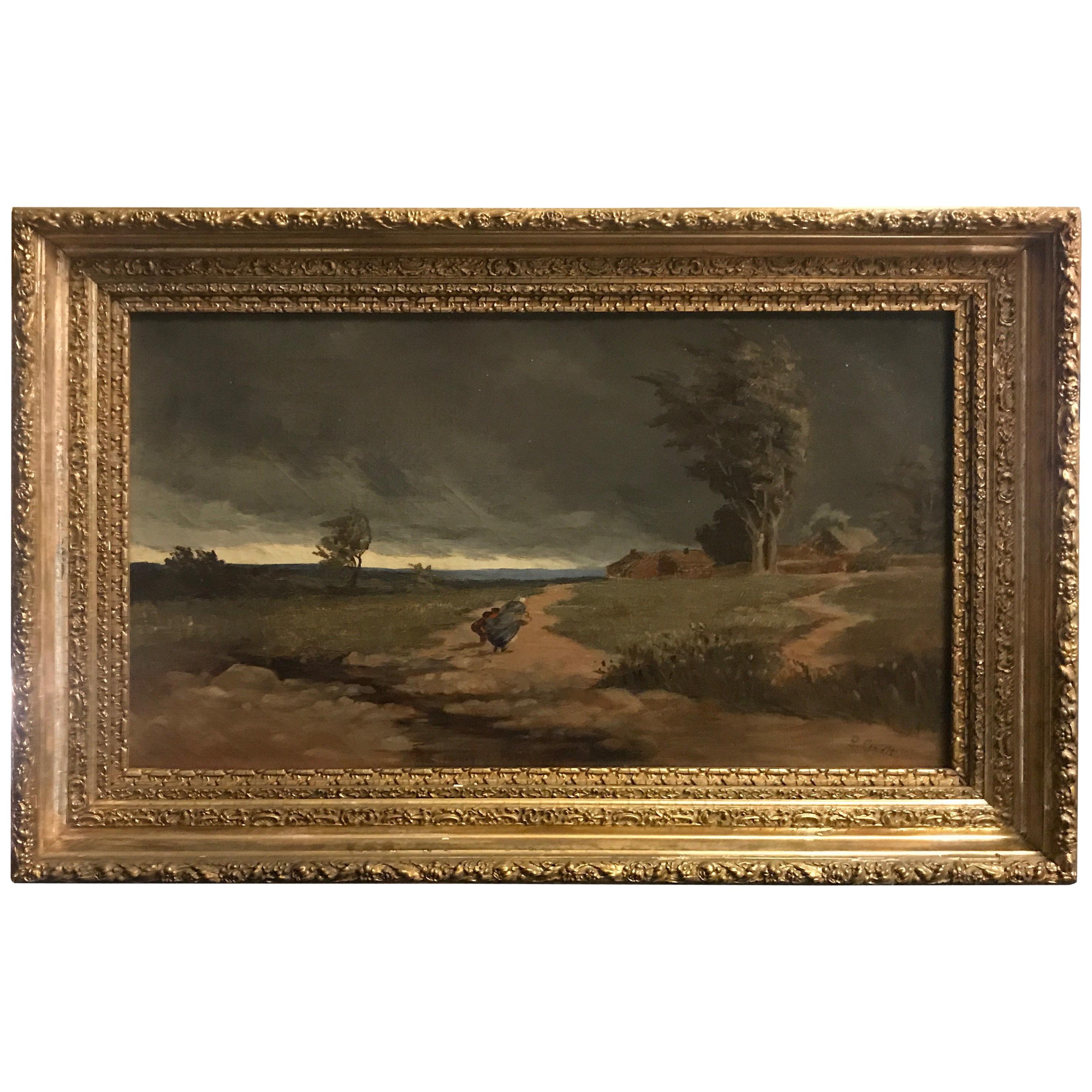 19th Century Oil Painting ”Approaching Storm” Signed B. Condit Original Frame
