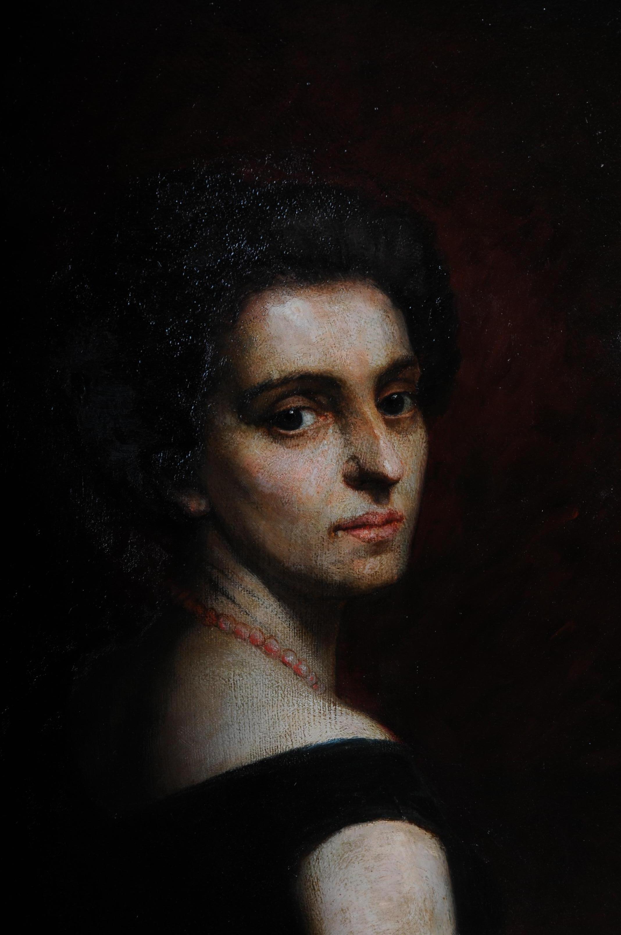 German 19th Century Oil Painting Aristocratic Lady Portrait