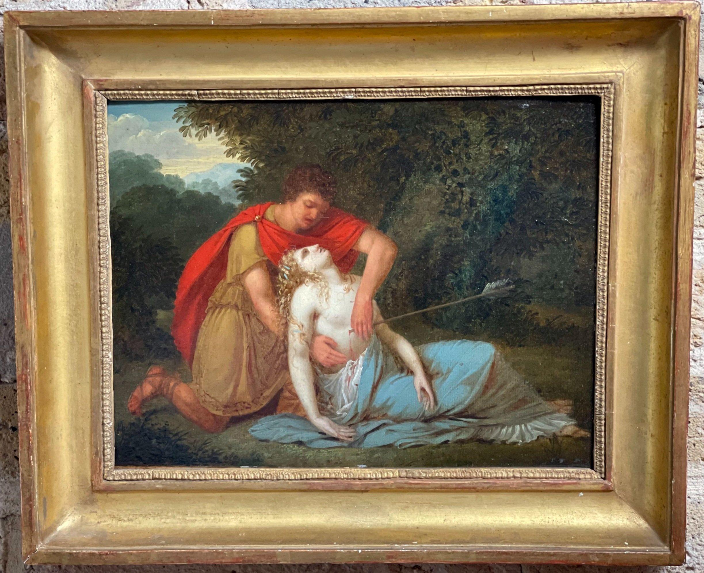 19th Century Oil Painting Attributed to Charles Meynier - The Death of Procris (Holz) im Angebot