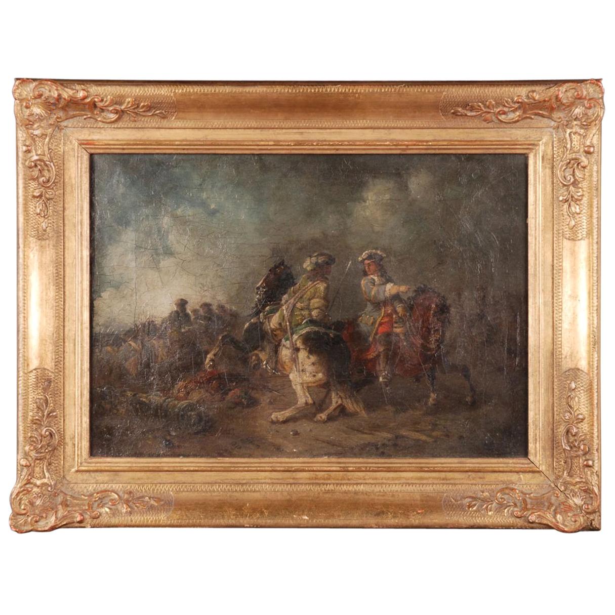 Peinture à l'huile du 19ème siècle - Scène de bataille d'Adam Eugen