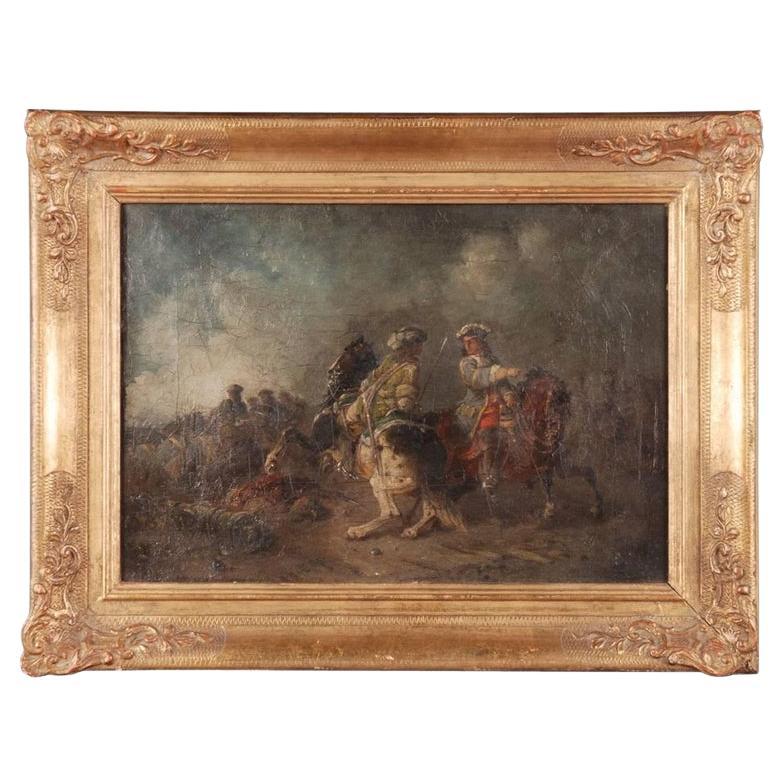 19th Century Oil Painting Battle Scene from Adam Eugen For Sale