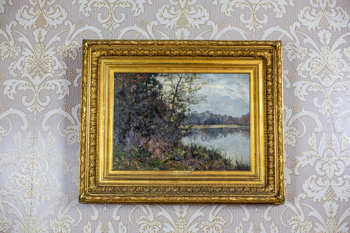 We present you a signed painting from the second half of the 19th century depicting a pond.
This oil on canvas is closed in a wide wooden frame.

Author: Jean de Greef.

Presented item is in perfect condition.

Jean de Greef – Belgian artist