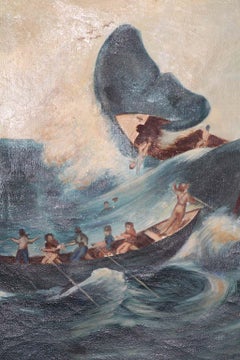 19th Century Oil Painting Capturing a Sperm Whale