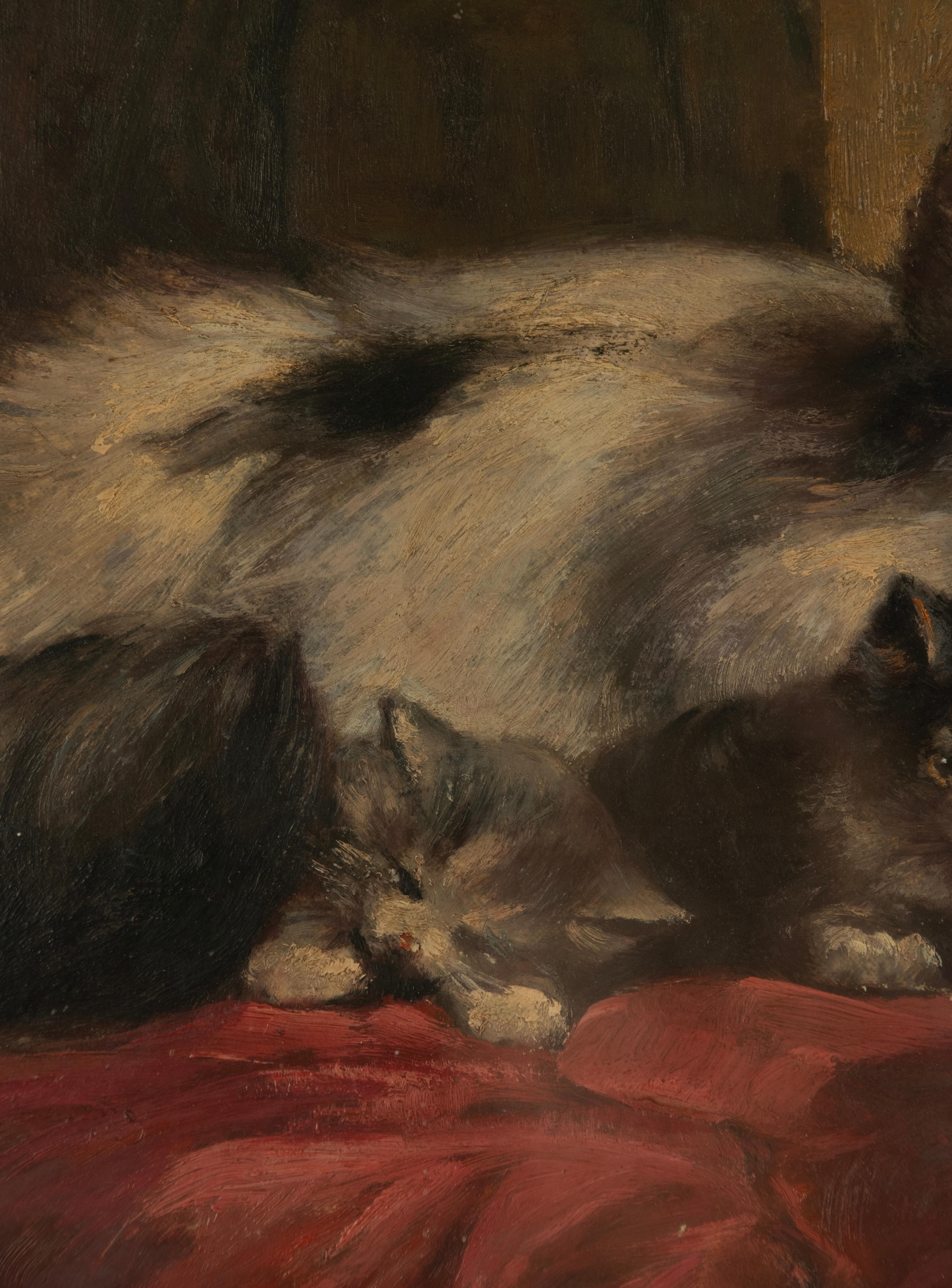 Ölgemälde des 19. Jahrhunderts  - Katzen mit Kätzchen im Angebot 4