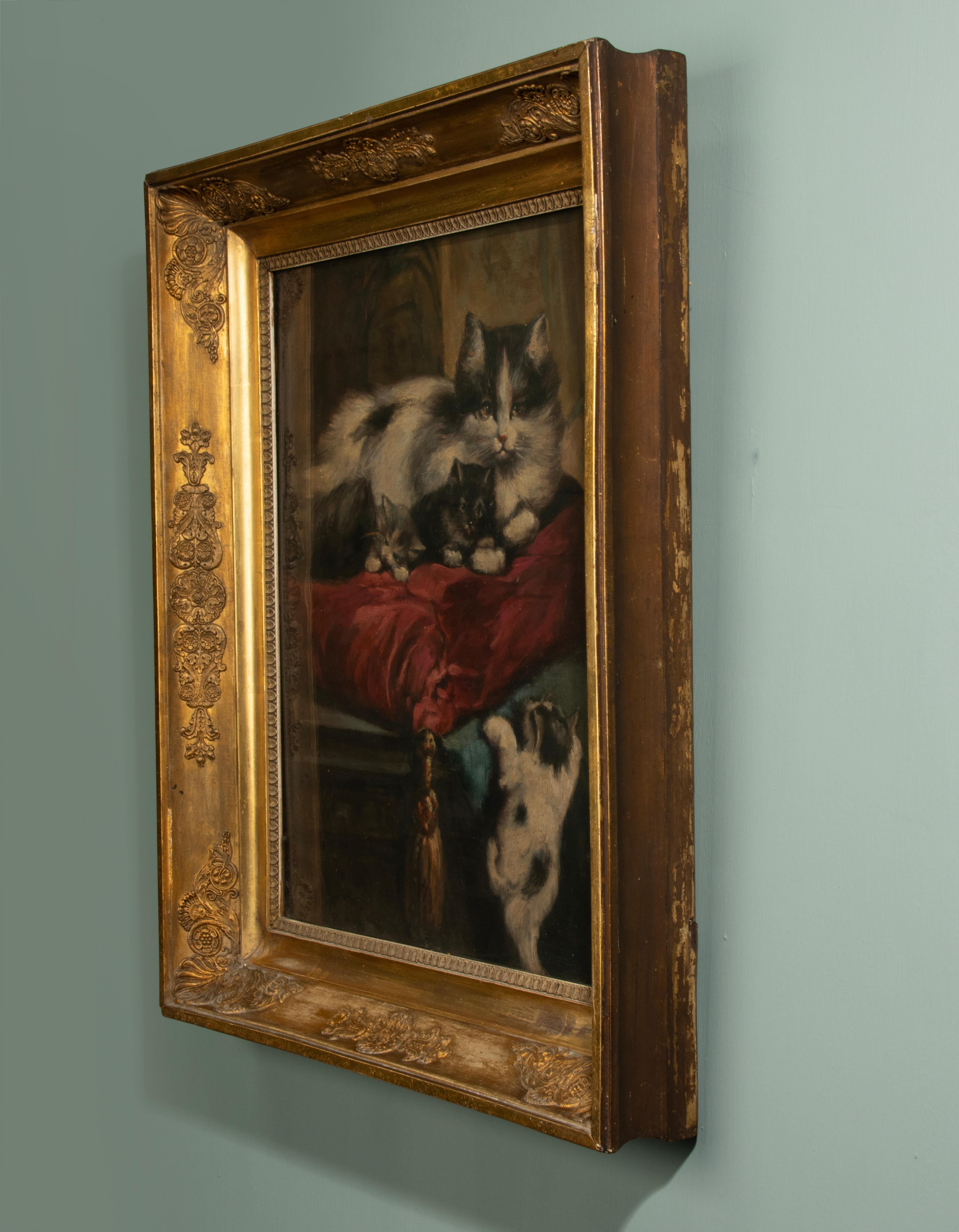 Ölgemälde des 19. Jahrhunderts  - Katzen mit Kätzchen im Angebot 6