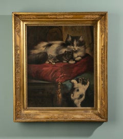 Ölgemälde des 19. Jahrhunderts  - Katzen mit Kätzchen