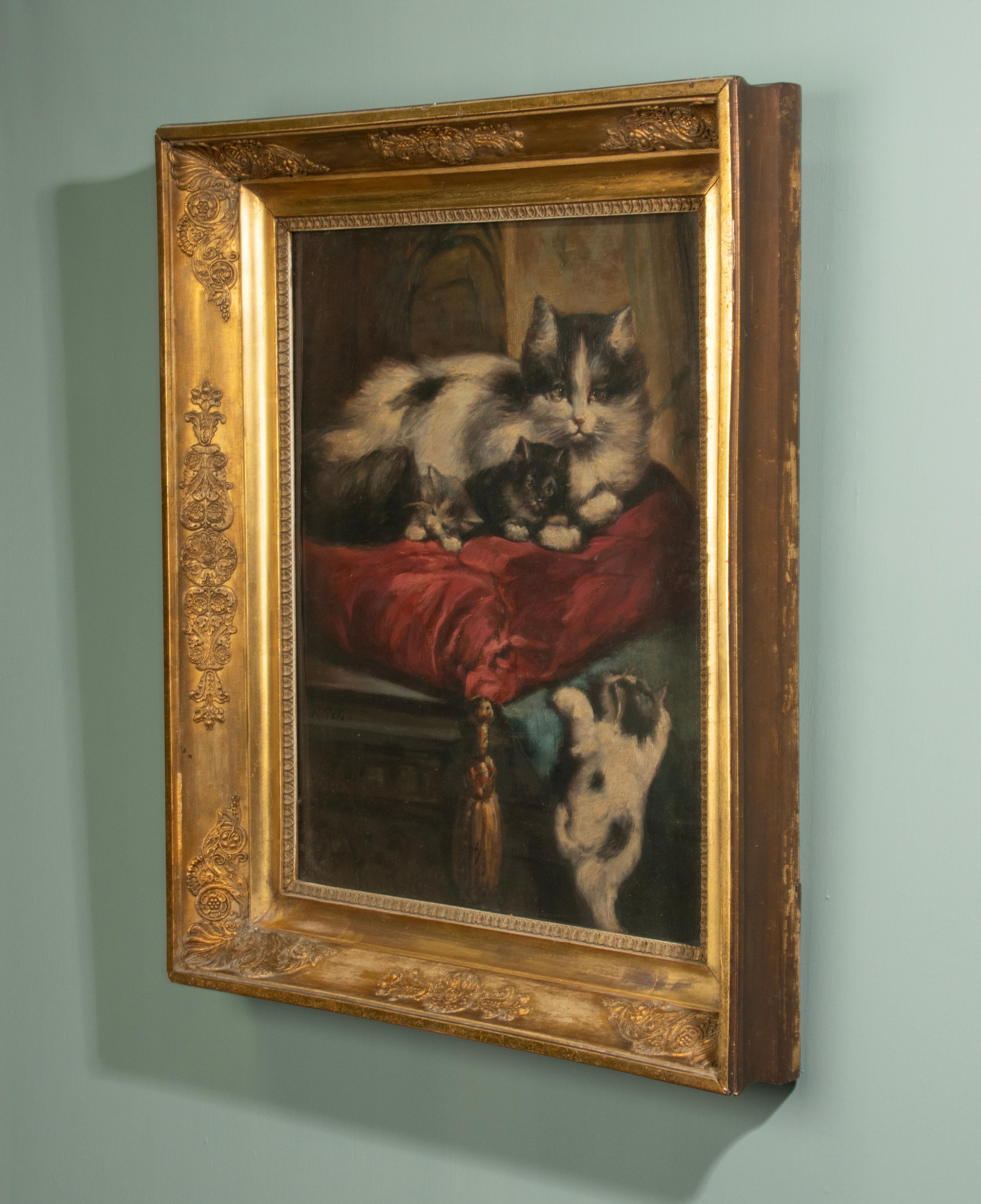 Ölgemälde des 19. Jahrhunderts  - Katzen mit Kätzchen im Angebot 1
