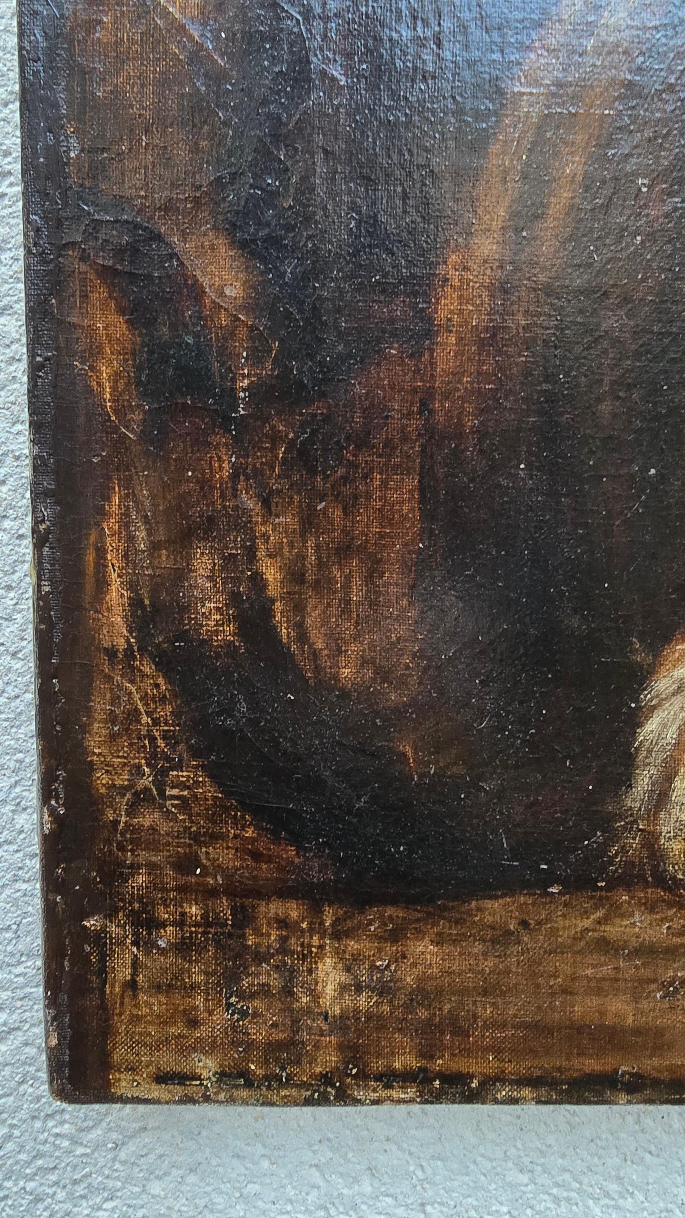 19th-Century Oil Painting – Child with Cat For Sale 8