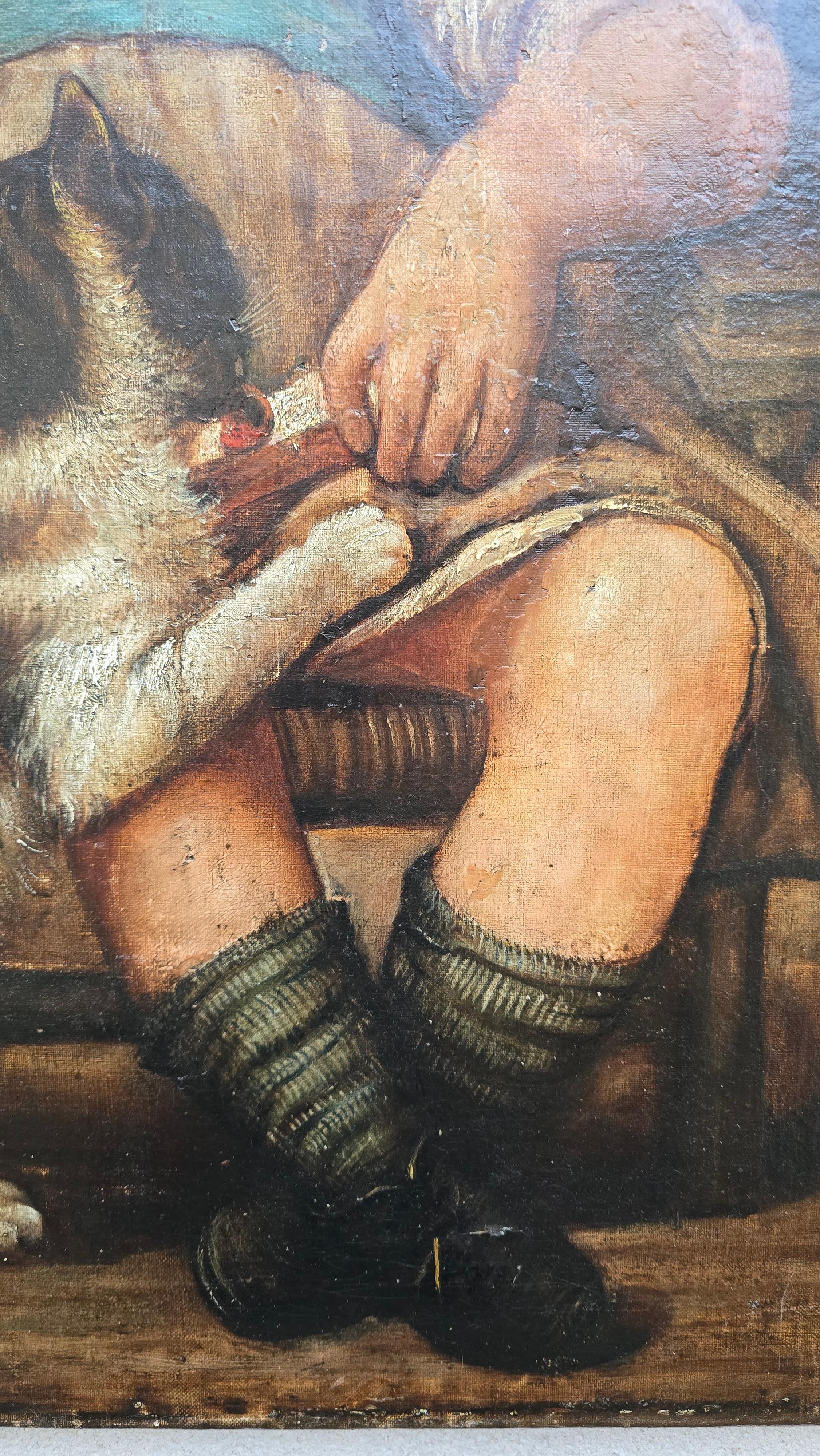 19th-Century Oil Painting – Child with Cat For Sale 1