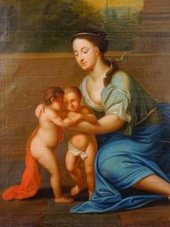 19th Century Oil Painting Depicting Mary, Jesus and St. John