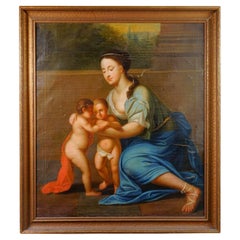 19th Century Oil Painting Depicting Mary, Jesus and St. John