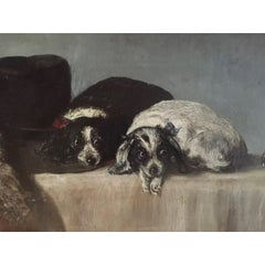 19th Century Oil Painting Depicting Two Cavalier King Charles Spaniel Dogs