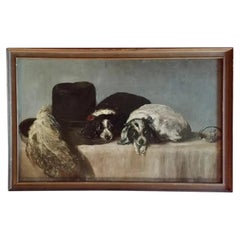 19th Century Oil Painting Depicting Two Cavalier King Charles Spaniel Dogs