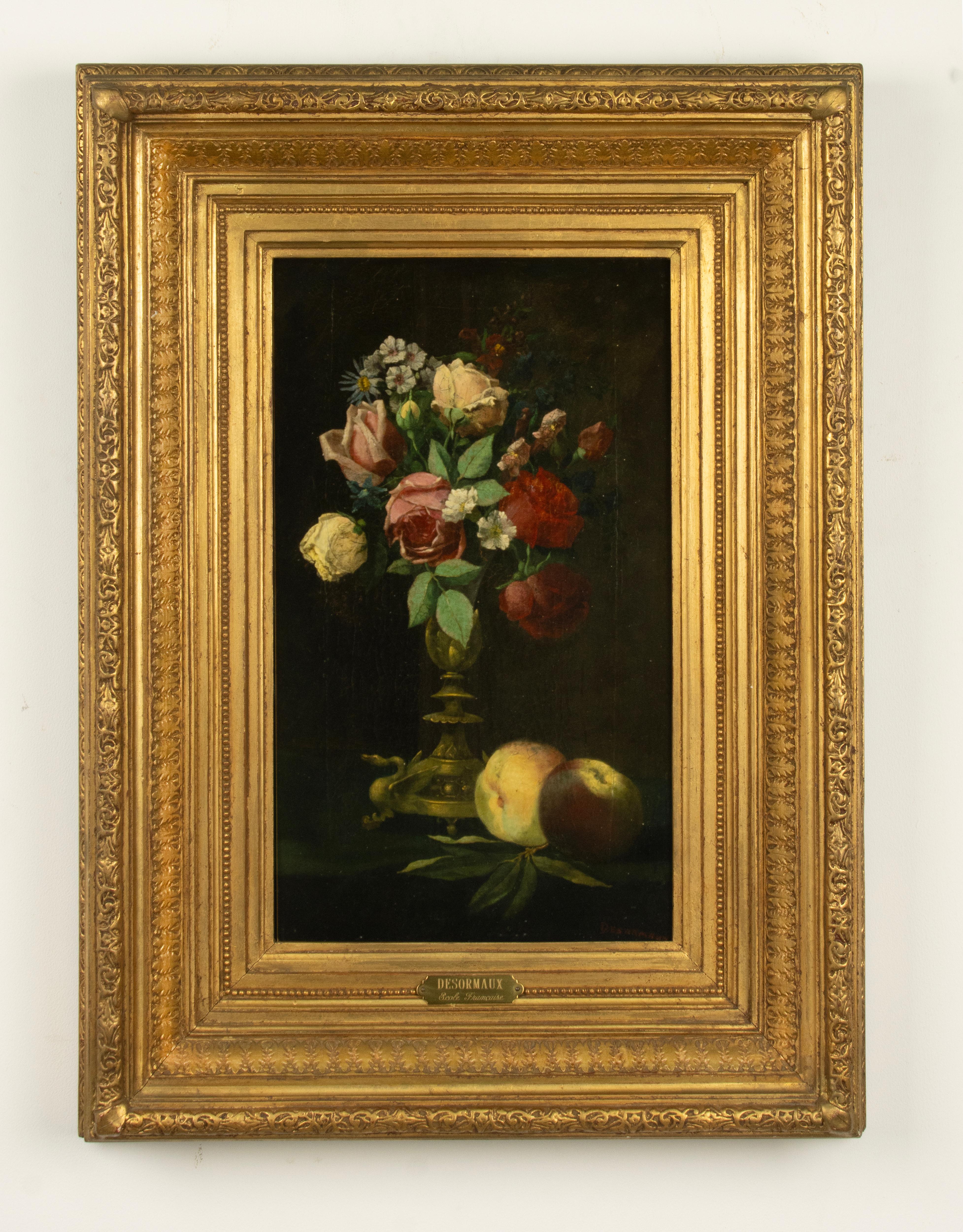 Hand-Painted 19th Century Oil Painting - Flower Still Life - French School For Sale