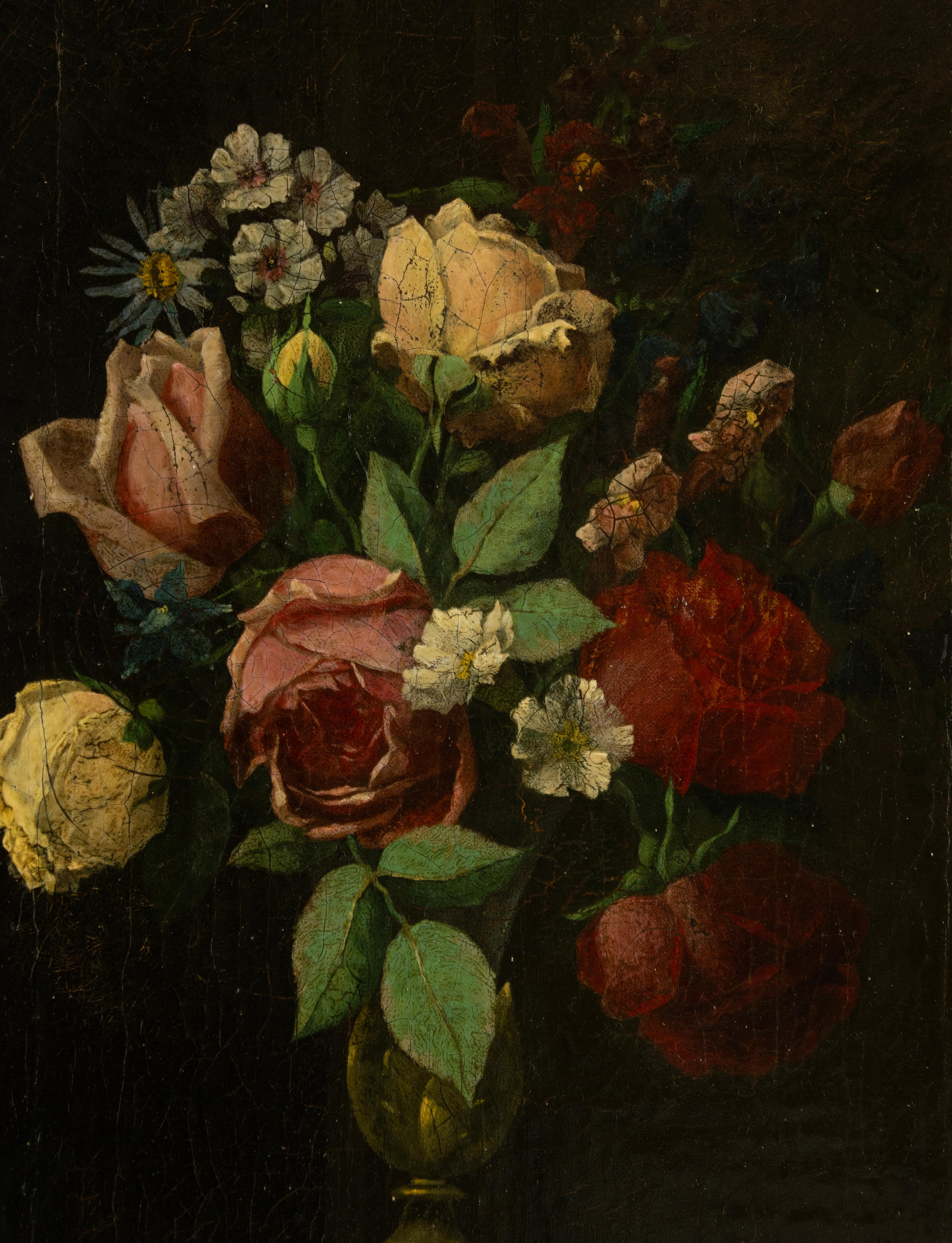 Mid-19th Century 19th Century Oil Painting - Flower Still Life - French School For Sale