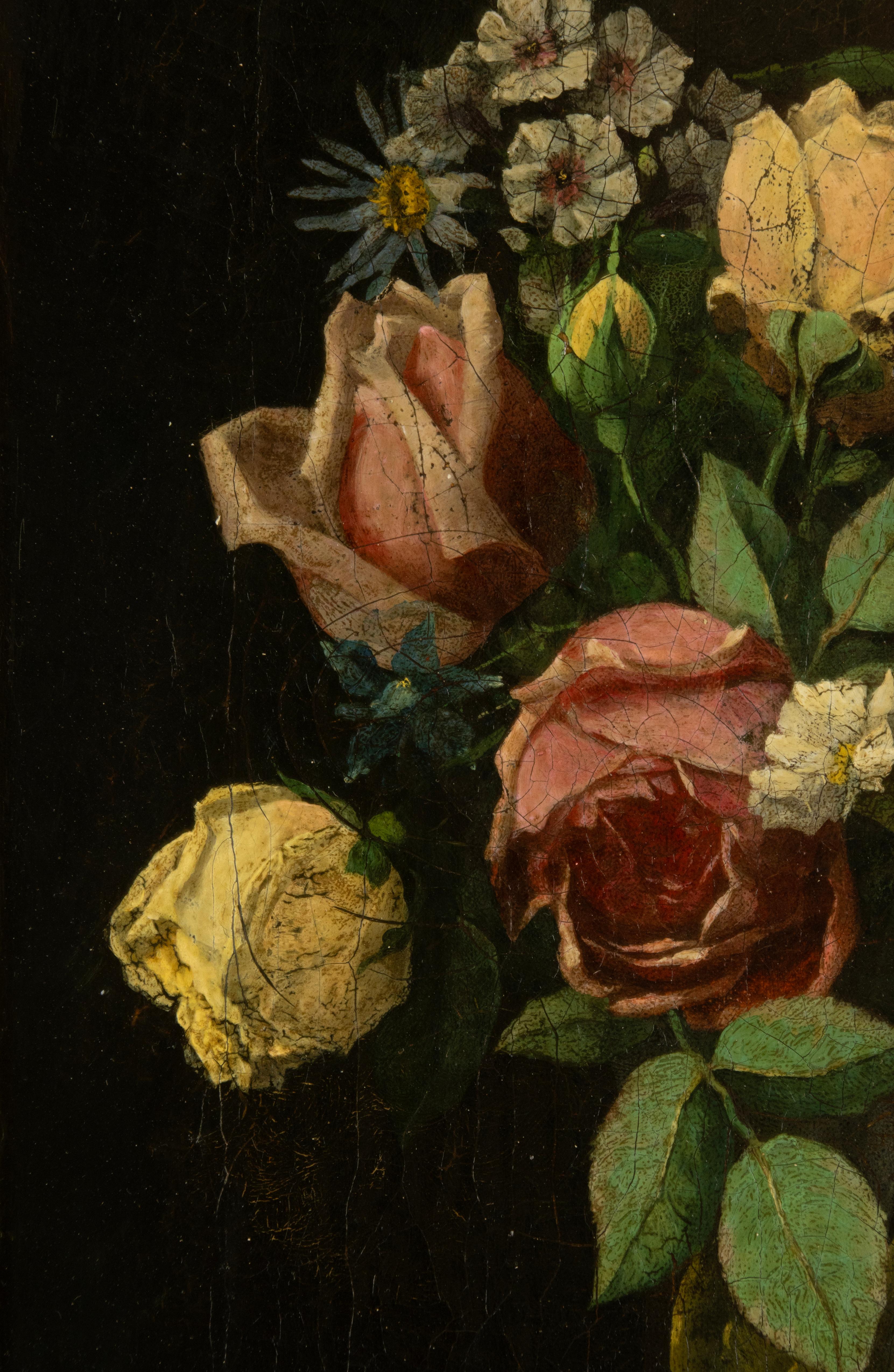 19th Century Oil Painting - Flower Still Life - French School For Sale 4