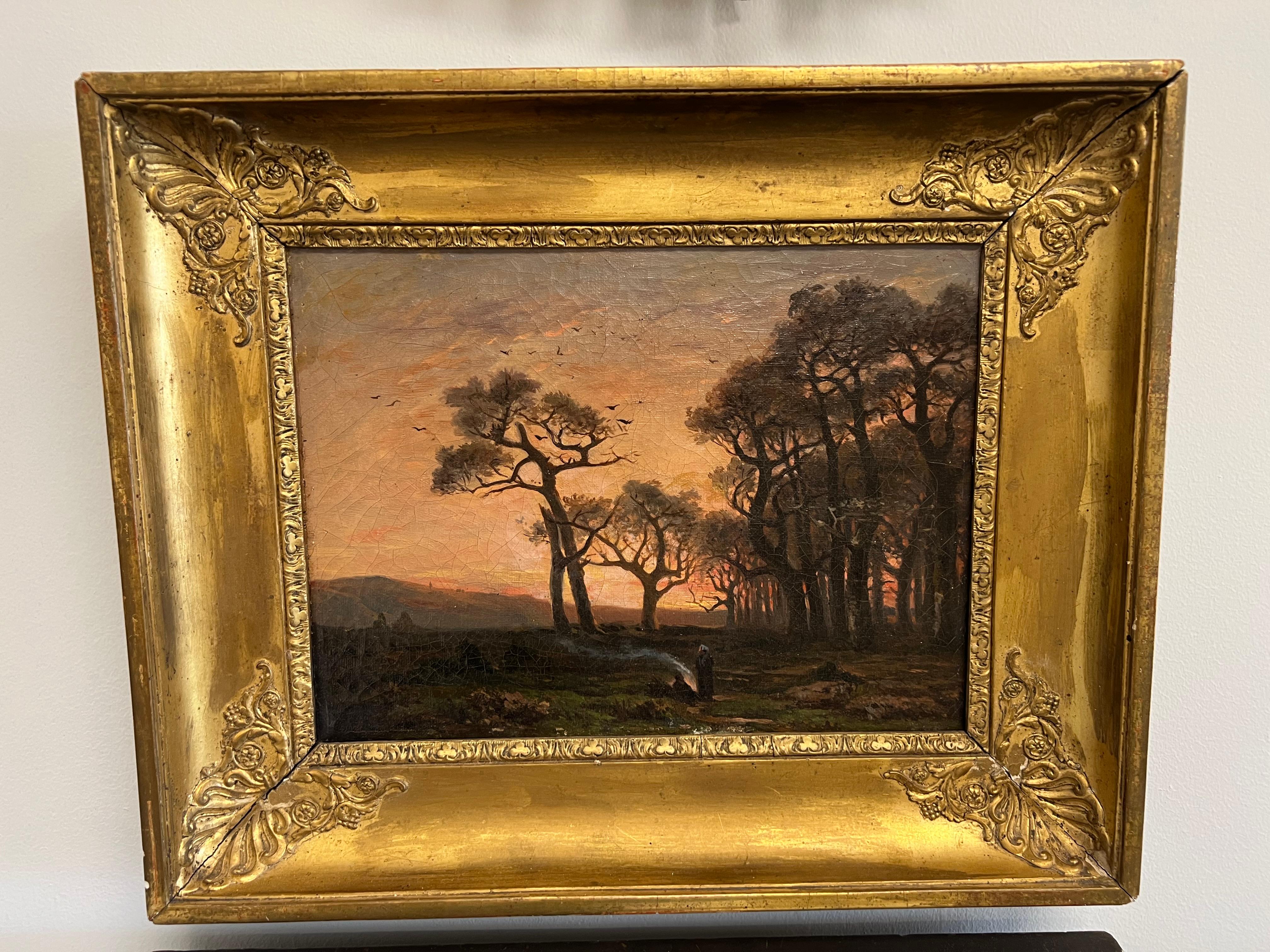 Louis Philippe 19th Century Oil Scene as Dusk For Sale